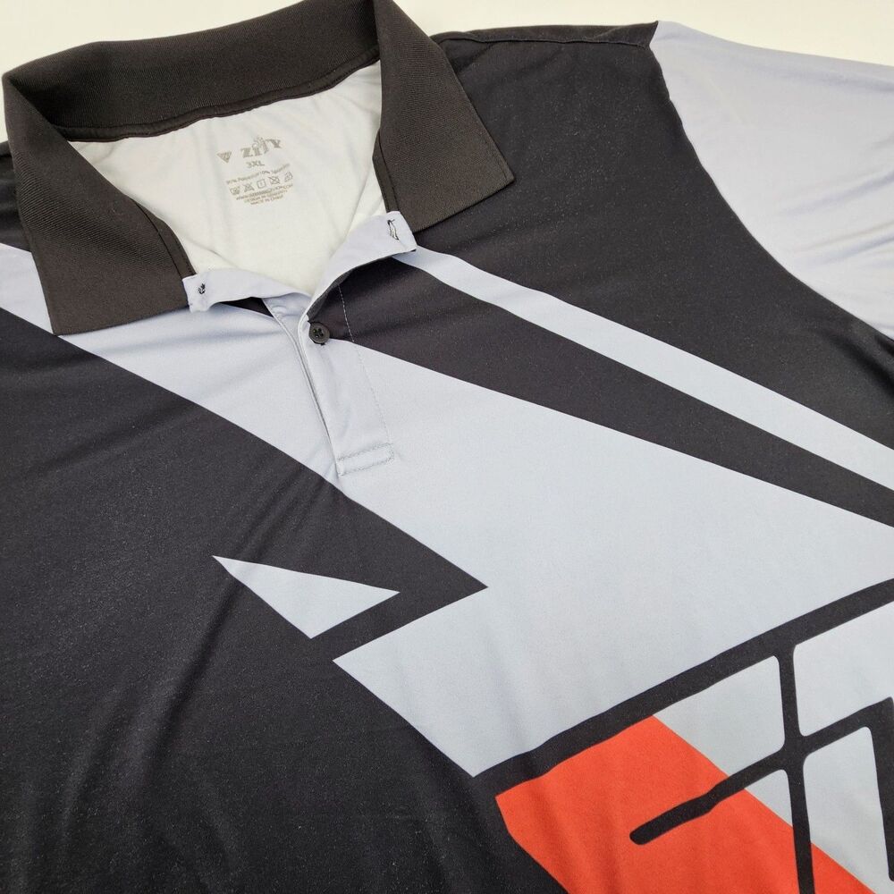 ZITY Mens 3XL Golf Polo Shirt Geometric Colorblock Black Red Gray Performance